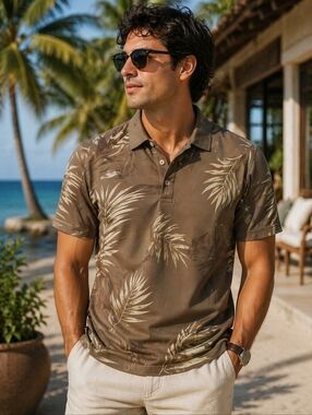 Bamboo Cay Fine Resortwear Olive Tropical Polo Shirt Men’s Size Small NWT